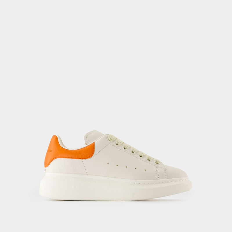 Sneakers Oversize - Alexander McQueen - Cuir - Blanc/Orange