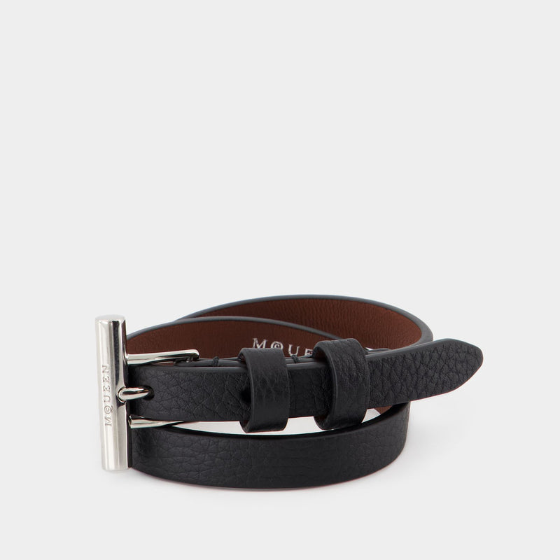 Bracelet Cross-Bar - Alexander McQueen - Cuir - Noir