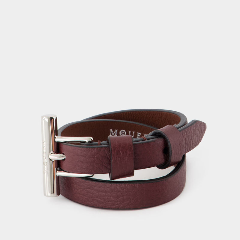 Bracelet Cross-Bar - Alexander McQueen - Cuir - Rouge