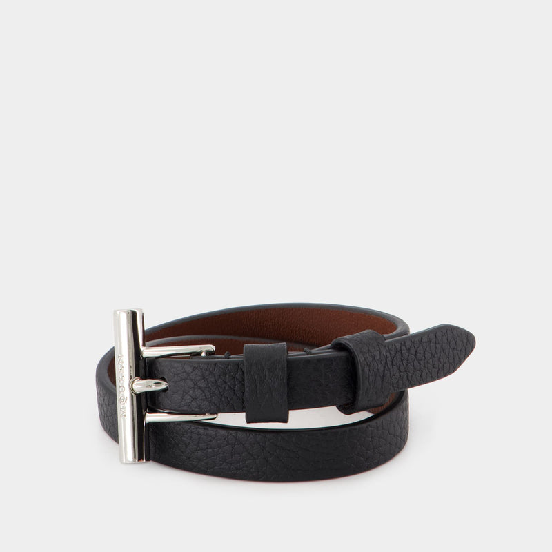 Bracelet Cross-Bar - Alexander McQueen - Cuir - Noir