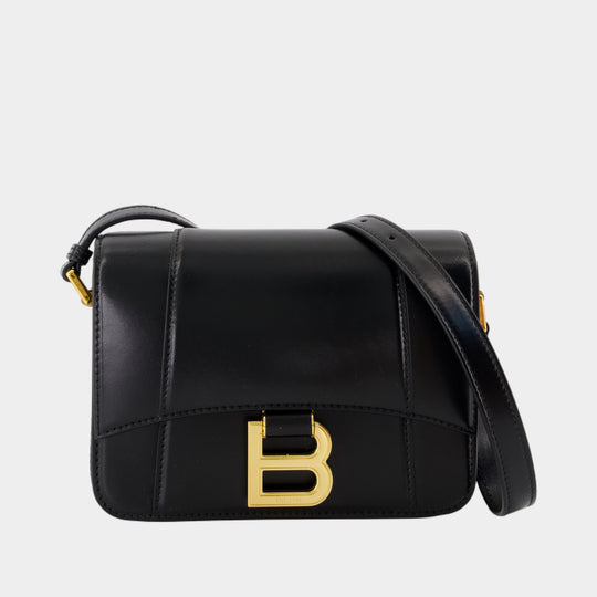 Sac À Bandoulière Hourglass Flap Small - Balenciaga - Cuir - Noir