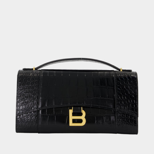 Pochette Hourglass - Balenciaga - Cuir - Noir