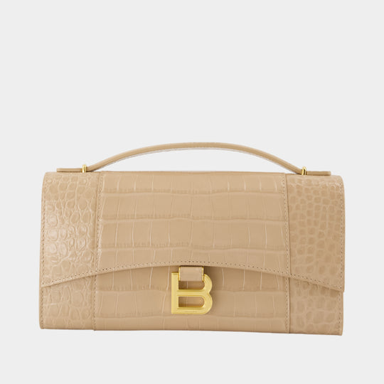 Pochette Hourglass - Balenciaga - Cuir - Beige