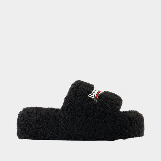 Sandales Furry Platform - Balenciaga - Synthétique - Noir