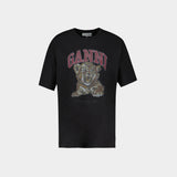 T-Shirt Heavy Cotton Jersey Tiger Caviar - Ganni - Coton - Noir