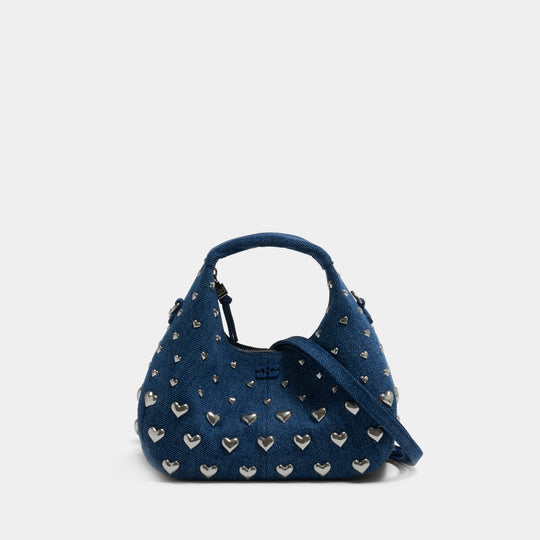 Sac À Main Hobo Mini Heart Stud - Ganni - Coton - Bleu