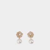 Boucles D'oreilles Mini Flower Pearl - SELF PORTRAIT - Métal - Doré
