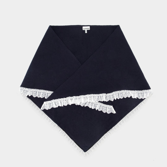 Écharpe Lace Triangular - Ganni - Laine - Noir