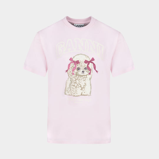 T-Shirt Basic Cotton Jersey T-Shirt - Ganni - Coton - Rose