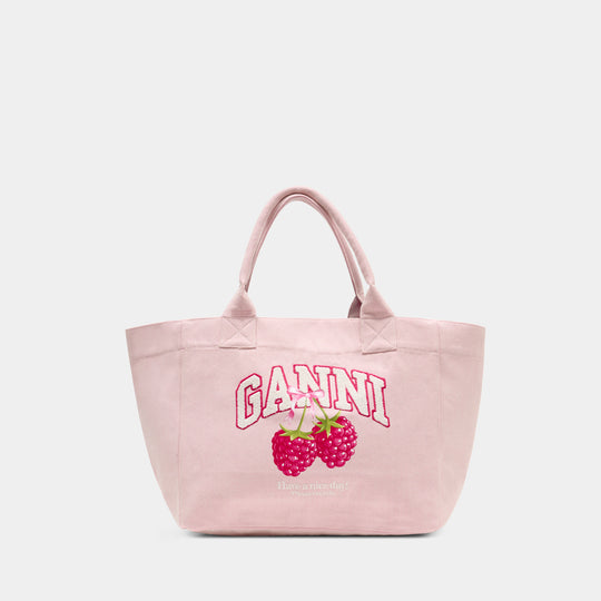 Cabas Medium Trapeze  - Ganni - Coton - Blanc