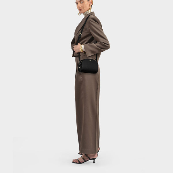 Sac Demi-Lune Mini Noir en cuir de veau lisse
