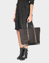 Sac Cabas L + Zippé Toile et Paillettes en Coton Anthracite