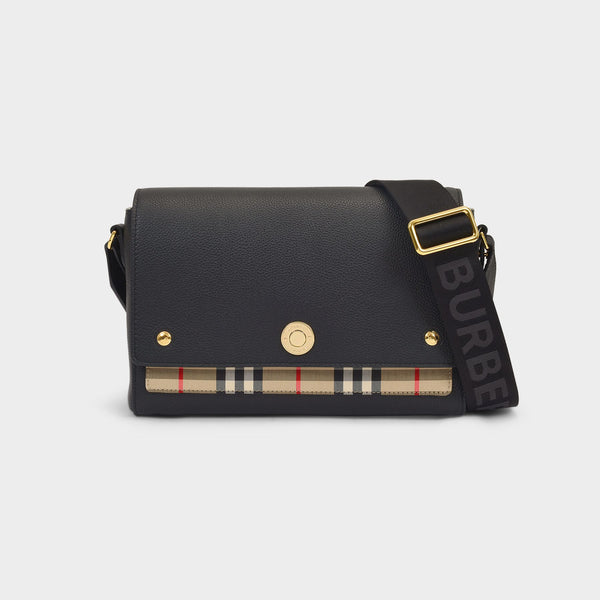 Sac Note Medium en Cuir Noir et Toile Vintage Check