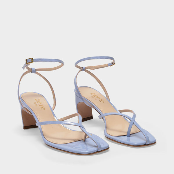 Sandales Ficelle en Cuir Vernis Bleu