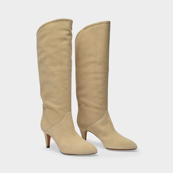 Bottes Laylis en Cuir Velours Beige