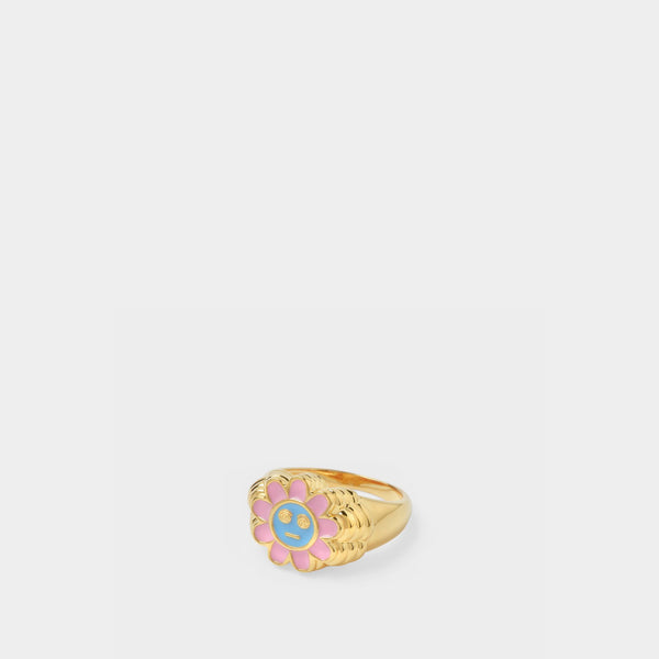 Bague Dazed Flower en Laiton Plaqué Or Bleu et Rose