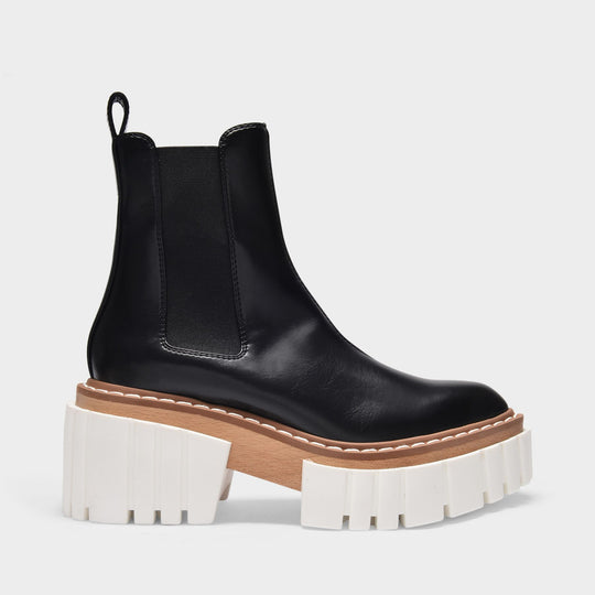 Bottines à Plateforme en Cuir Synthétique Noir