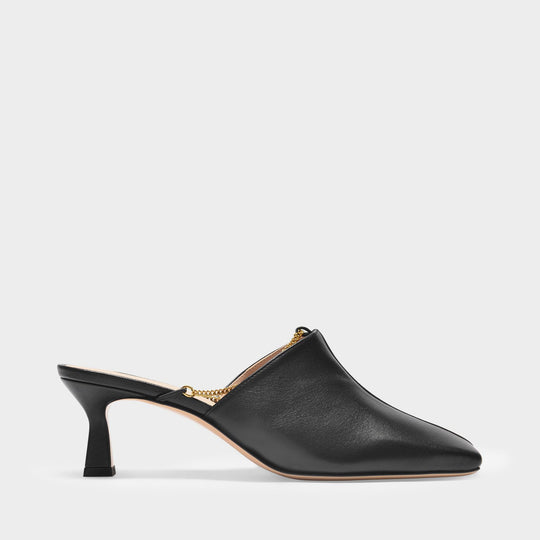 Mules Isa en Cuir Noir avec Chaine