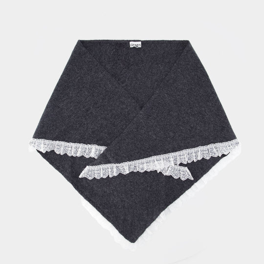Écharpe Lace Triangular - Ganni - Laine - Gris