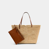 Sac À Main Ella Straw Large - Tory Burch - Raphia - Beige