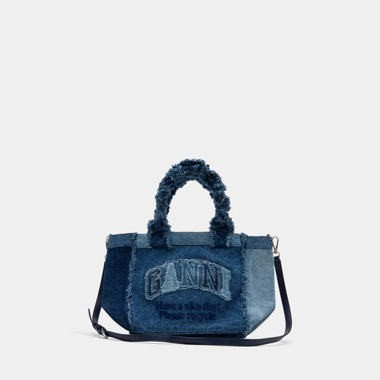 Cabas Small Trapeze - Ganni - Coton - Bleu