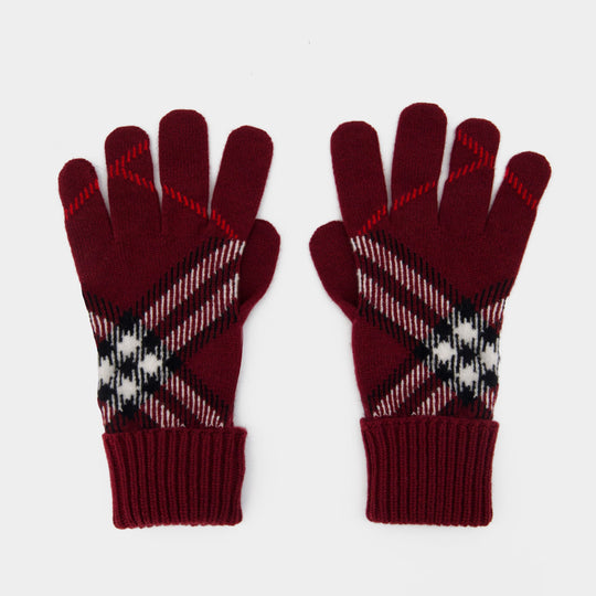 Gants Core Check - Burberry - Cachemire - Bordeaux