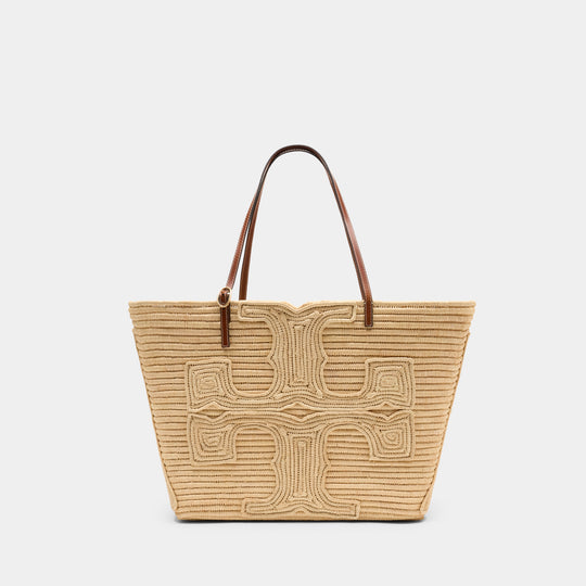 Sac À Main Ella Straw Large - Tory Burch - Raphia - Beige