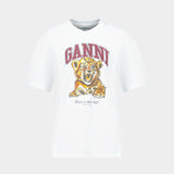 T-Shirt Beaded Baby Tiger Print - Ganni - Coton - Blanc