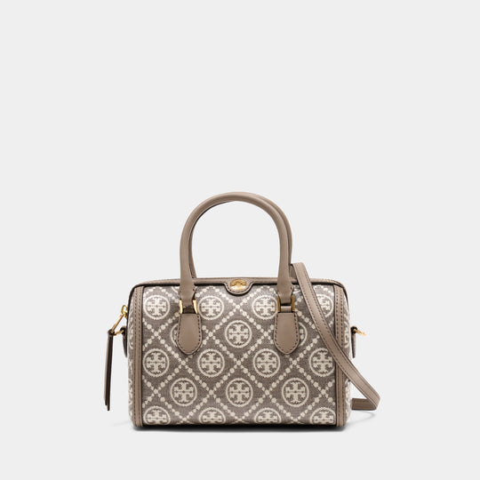 Sac De Voyage T-Monogram Petite Barrel - Tory Burch - Toile - Gris