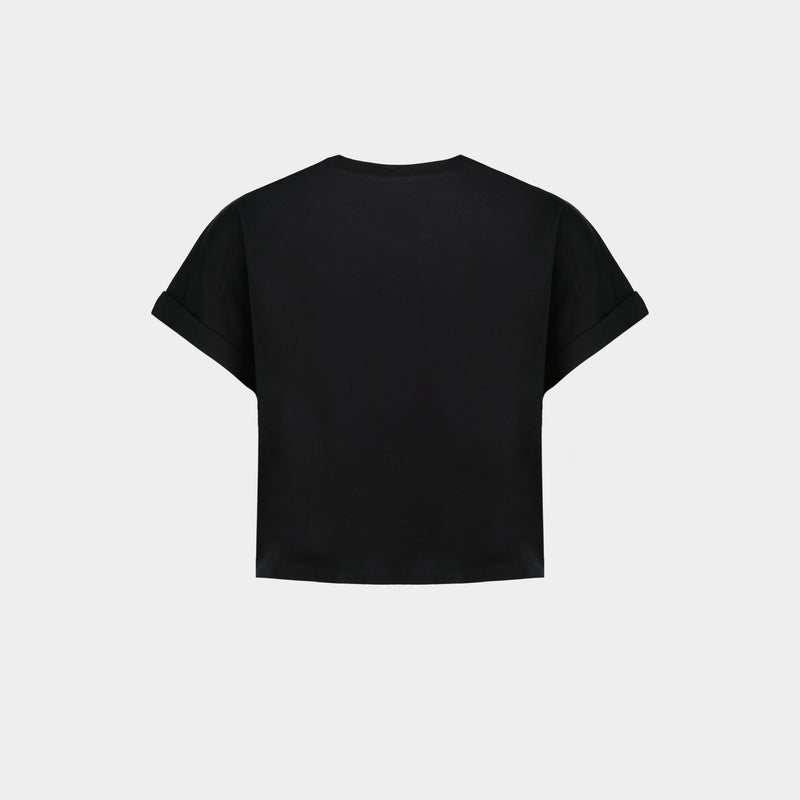 T-Shirt Vintage Print Crop - Balmain - Coton - Noir