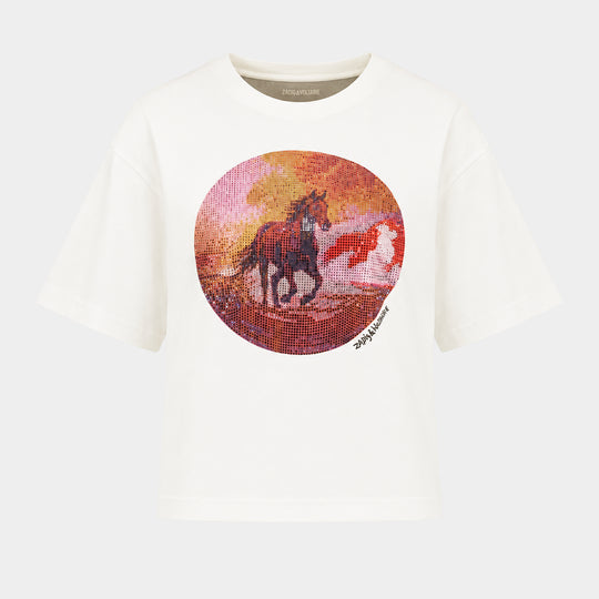 T-Shirt Taida Photo Horse Strass - Zadig & Voltaire - Coton - Blanc