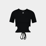 T-Shirt Ribbon Cut Out Contrast - Courreges - Coton - Noir