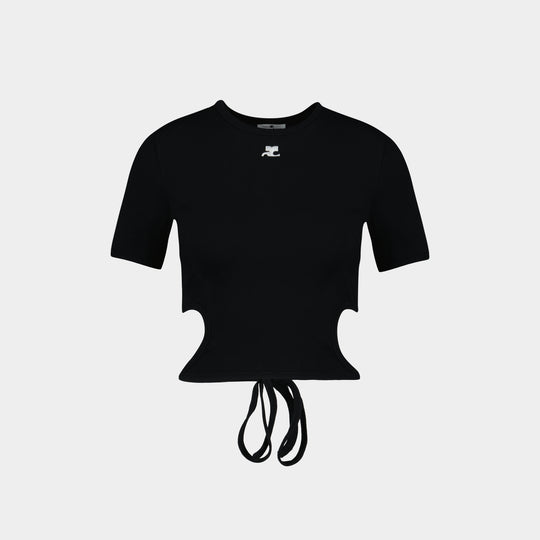 T-Shirt Ribbon Cut Out Contrast - Courreges - Coton - Noir