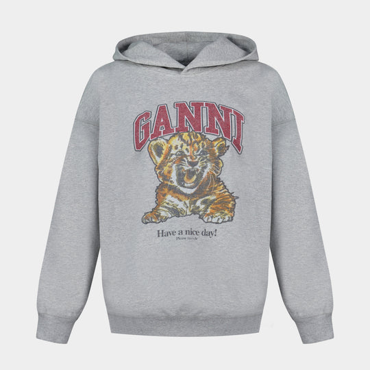 Hoodie Isoli Beaded Baby Tiger Print - Ganni - Coton - Gris