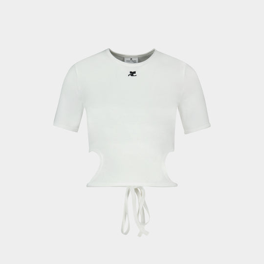 T-Shirt Ribbon Cut Out Contrast - Courreges - Coton - Blanc