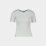 T-Shirt Compact Pointelle - Ganni - Coton - Blanc
