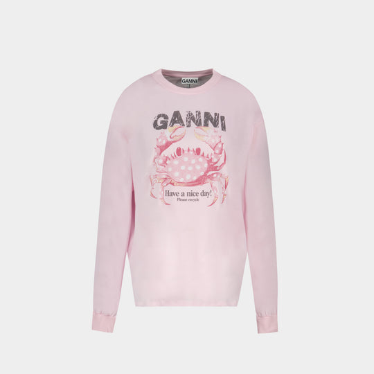 Sweatshirt Basic Longsleeve Crab - Ganni - Coton - Rose