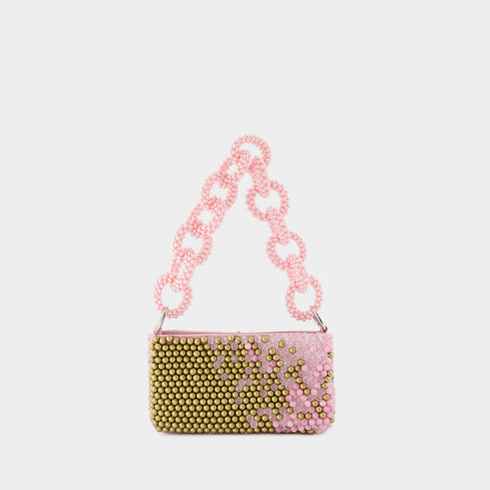 Sac Baguette Denim - Germanier - Perles - Dorée/Rose