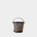 Sac À Main T Monogram Mini Bucket - Tory Burch - Coton - Tory Navy