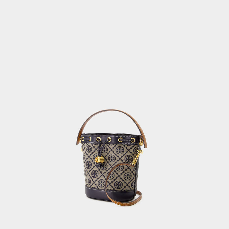 Sac À Main T Monogram Mini Bucket - Tory Burch - Coton - Tory Navy