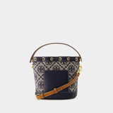 Sac À Main T Monogram Bucket - Tory Burch - Coton - Tory Navy