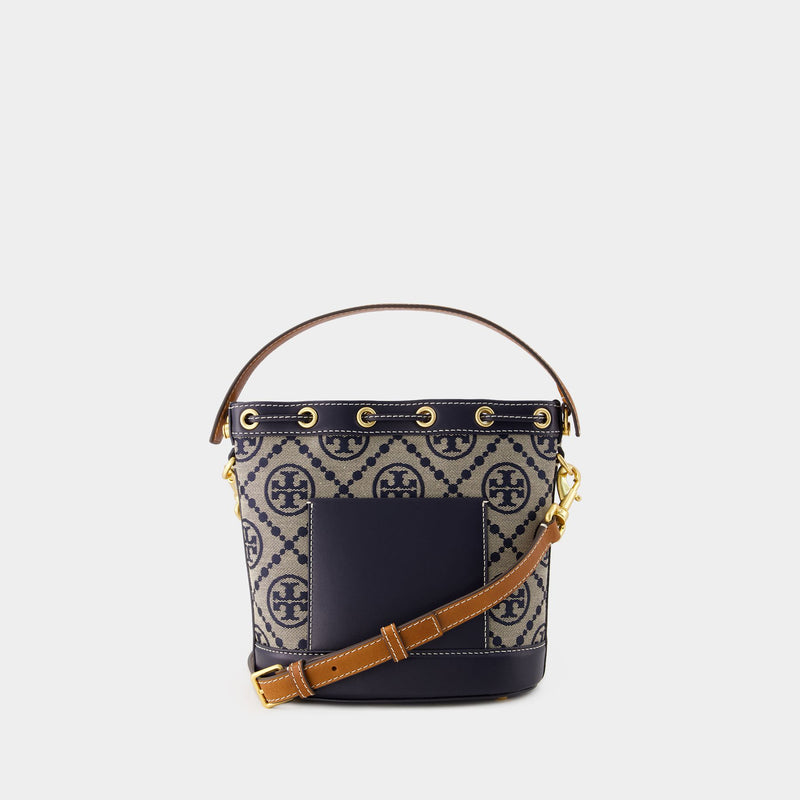 Sac À Main T Monogram Bucket - Tory Burch - Coton - Tory Navy