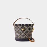 Sac À Main T Monogram Bucket - Tory Burch - Coton - Tory Navy