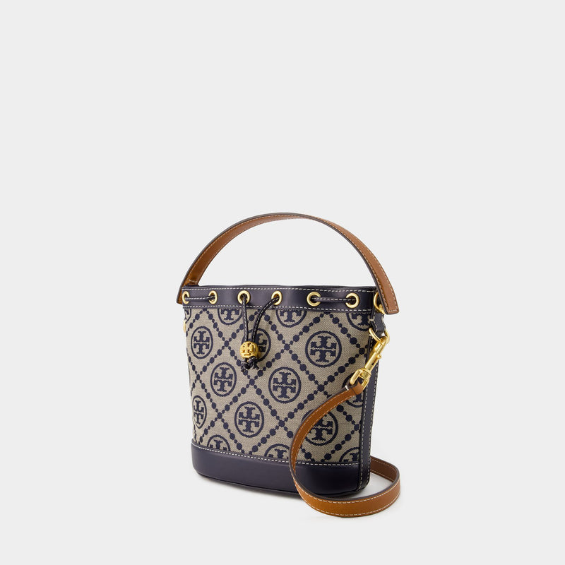 Sac À Main T Monogram Bucket - Tory Burch - Coton - Tory Navy