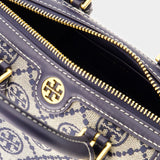 Sac À Main T Monogram Petite Barrel - Tory Burch - Coton - Tory Navy