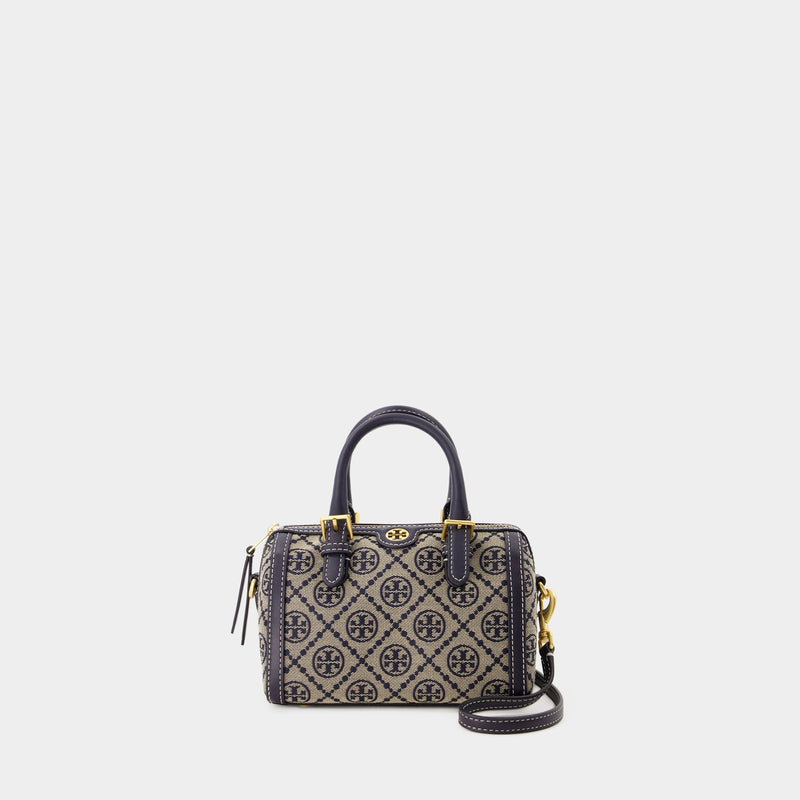 Sac À Main T Monogram Petite Barrel - Tory Burch - Coton - Tory Navy