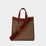 Sac Signature Carriage Field Tote en Toile Enduite, Marron