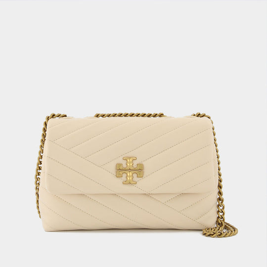 Sac Kira Chevron Small en Cuir Beige