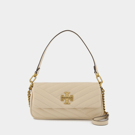 Sac Kira Chevron Flap Shoulder en Cuir Beige