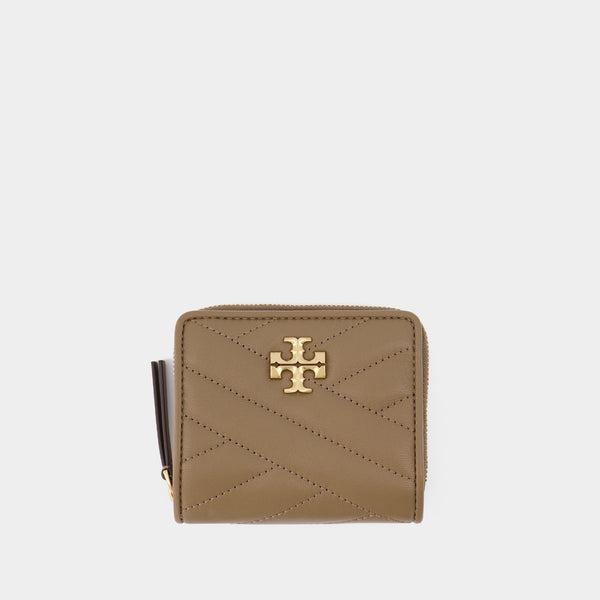 Portefeuille Kira Chevron Bi-Fold en Cuir Beige
